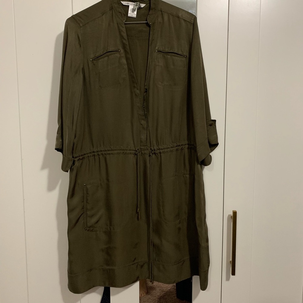 diane von furstenberg military green silk dress